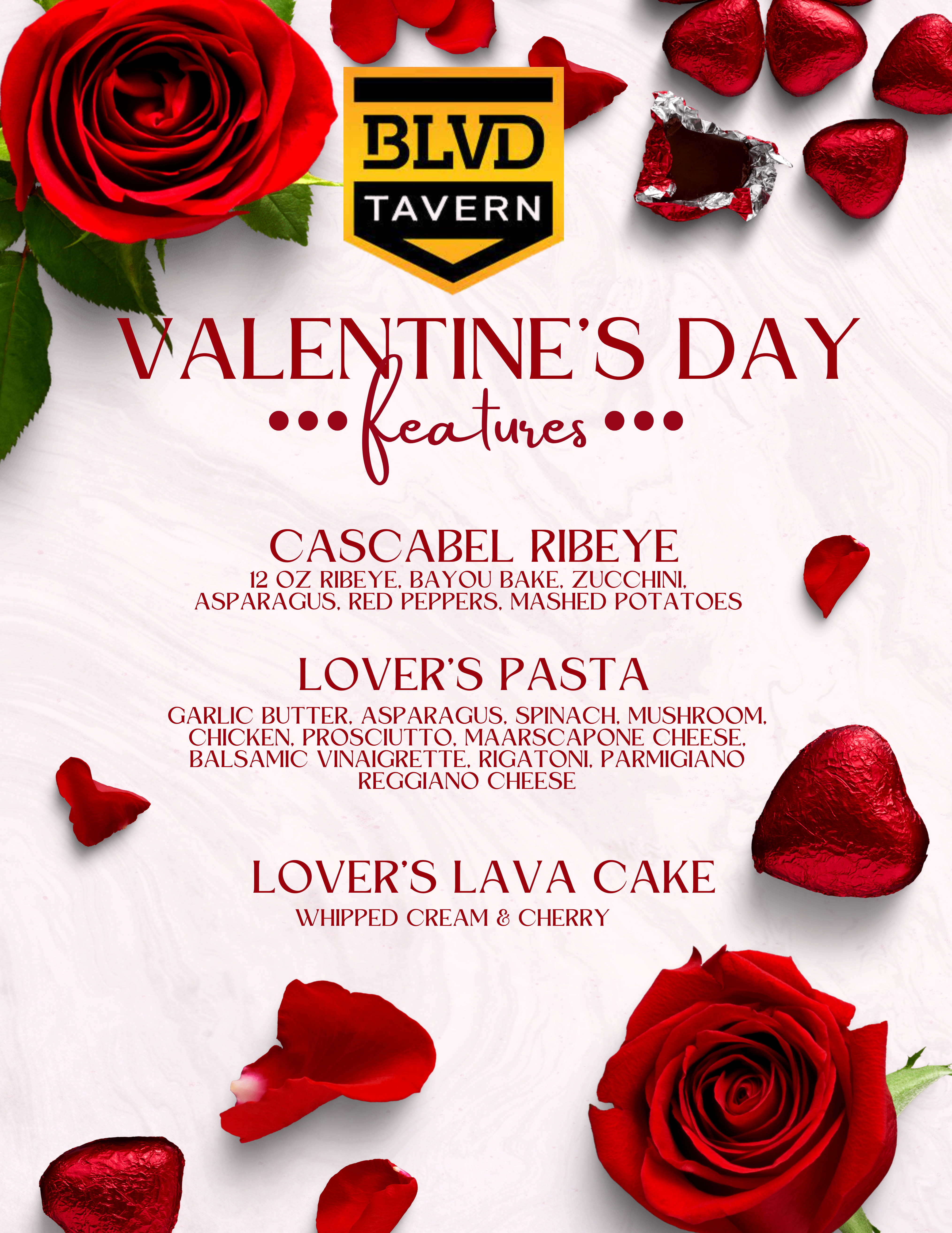 Valentine's Day menu at BLVD Tavern