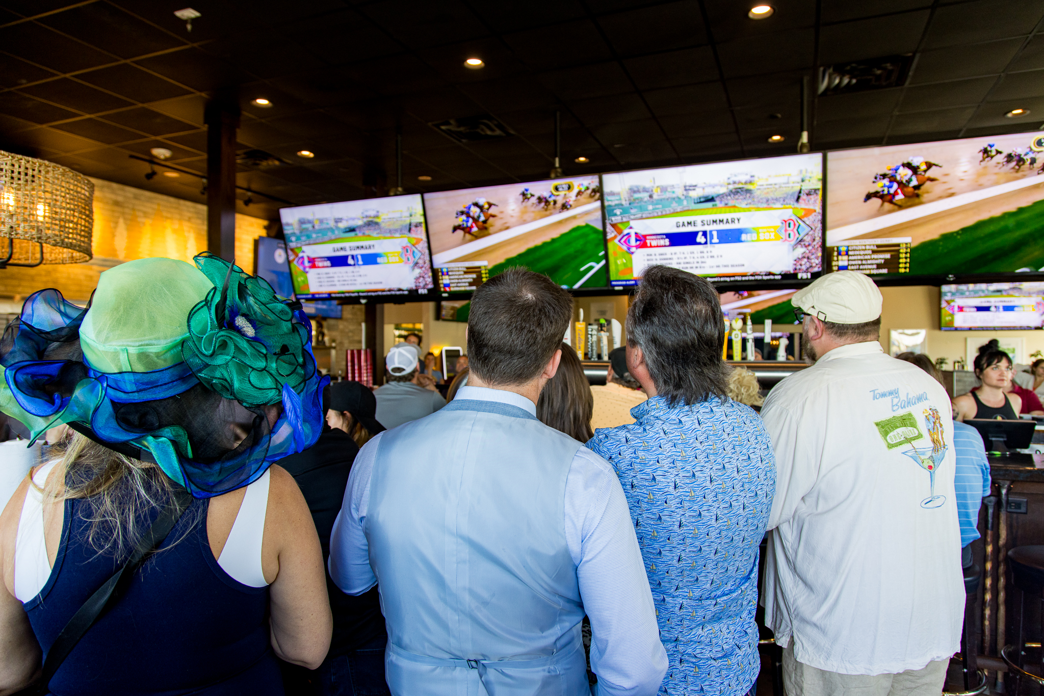 People watching the Kentucky Derby at Lakewood Tavern in Lake Elmo, MN